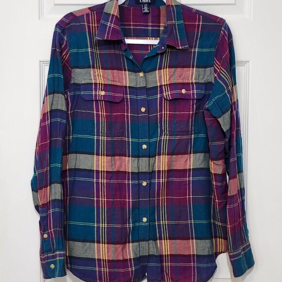 Chaps Ralph Lauren Women's Long Sleeve Flannel Top ~ Multicolor ~ Size L (Large) - Picture 2 of 4